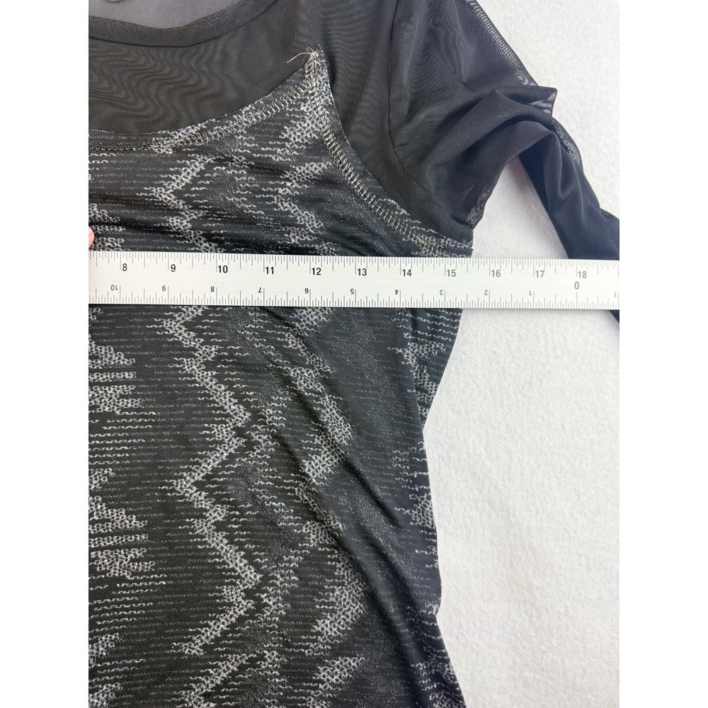 BKE Boutique Long Sleeve Mesh Top Black Silver Geometric Pattern Party - Picture 5 of 10